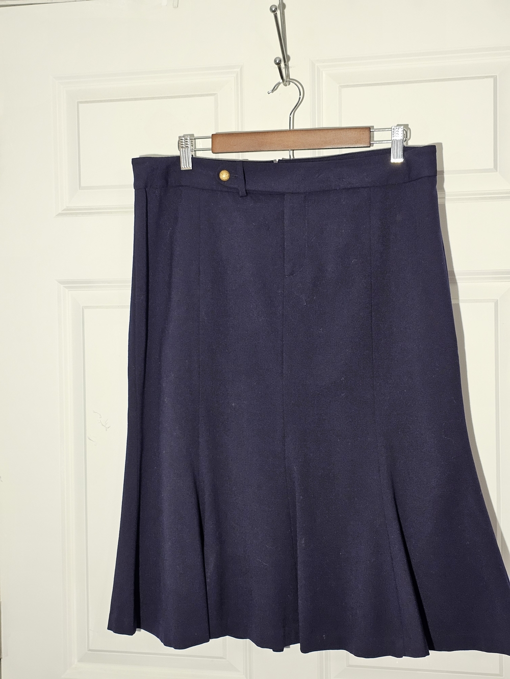 Lauren Ralph Lauren Petite Navy Blue Wool Blend Flared Mermaid Skirt Size 14P